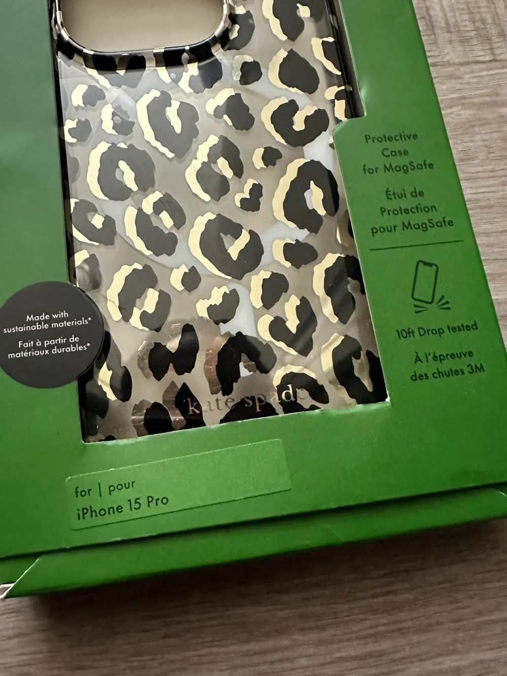 Kate Spade iPhone 15 Pro Case with MagSafe in Leopard Print design